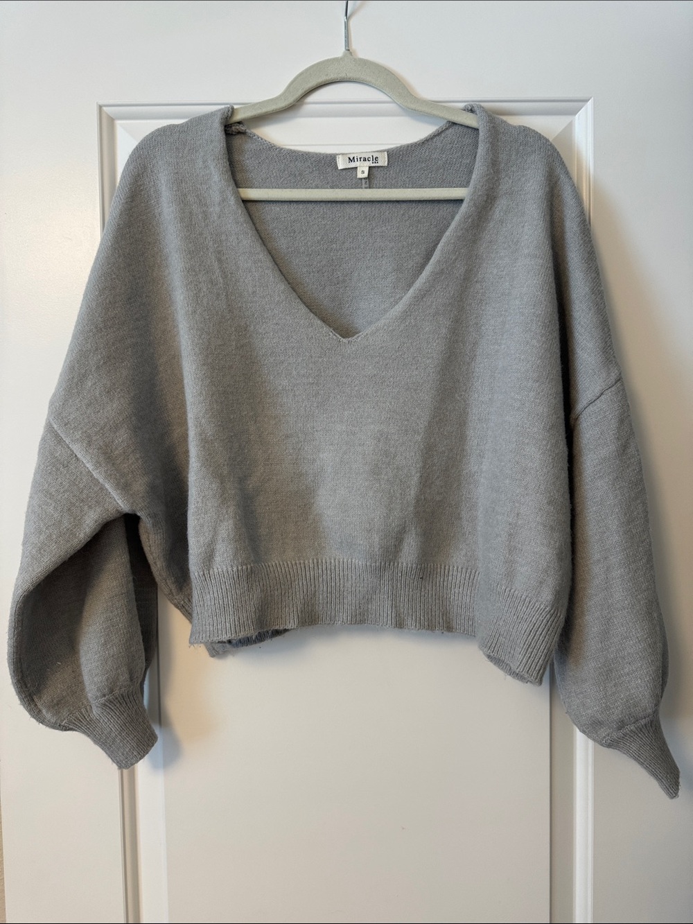Gray V-Neck Cropped Sweater